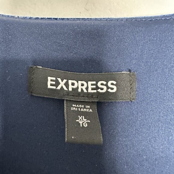 Express Faux Wrap Mini Dress Size XL Navy Blue Velvet Ruched - Picture 5 of 11